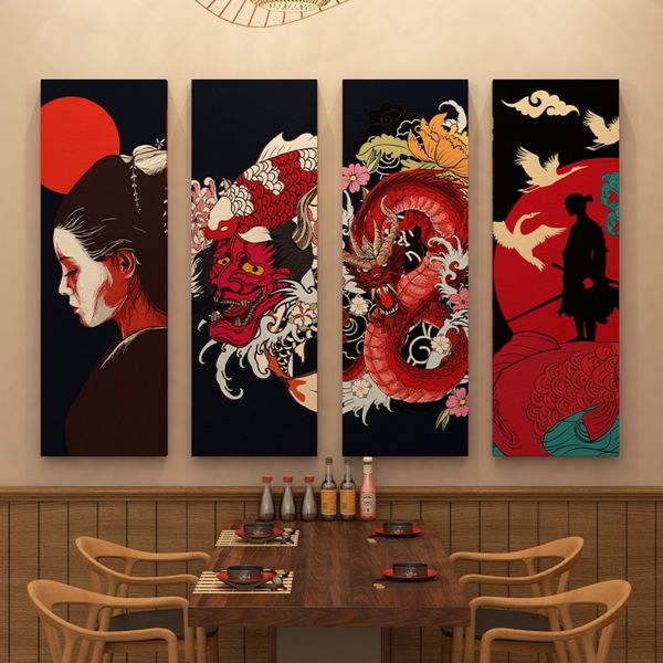Impresiones japonesas de póster de Ukiyo-E Geisha para Japón Izakaya Decoración del hogar Resumen Bushido samurai Canvas Pintura de pared de pared CUADROS