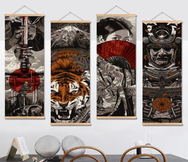 Ukiyoe japonés para póster en lienzo HD, cuadros de pared para decoración de sala de estar, pintura, arte de pared con pergamino colgante de madera maciza 2965532