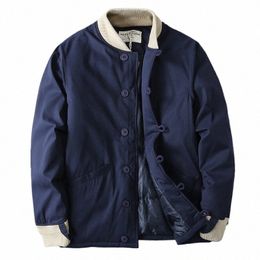 Japonés Vintage Collar de béisbol Cott Coat Hombres Invierno Nueva chaqueta M43 Gruesa al aire libre Cam Senderismo Chaqueta de combate Cardigan Abrigos 04y9 #