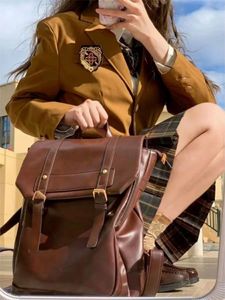Japonais Vintage JK Backpack High Street Preppy Style Pu Leather Femmes Ladies Harajuku Sac à école décontractée 240329