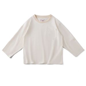Japonais Vintage plaine à manches longues t-shirt hommes printemps automne col rond couleur unie coton peigné t-shirt pull décontracté 240313