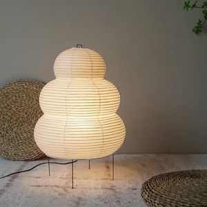 Lampadaire trépied japonais Wabisabi – Figurines d'objets décoratifs pour chambre à coucher, salon, salle à manger, bureau, décoration de loft – Lampe de bureau en papier de riz blanc