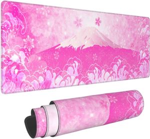 Tapis de souris japonais vague rose fleur de cerisier XL grand tapis de souris en caoutchouc antidérapant bords cousus tapis de bureau tapis de souris 31.5X11.8 In