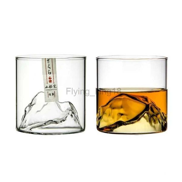 Whisky japonés Rock Glass Old Fashioned Glacier 3D Mountain Whisky Glasses Caja de regalo de madera Brandy Snifter Vodka Cup Wine Tumbler HKD230809