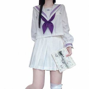 Japanse Witte Uniform Seifuku School Matrozenpakje Paarse Stropdas Koreaanse Student JK Uniform Sailor Blouse Cosplay Meisjes Plooirok N78m #