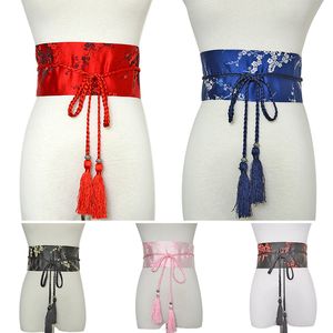 Japanse Brede Corset Cumberbanden Kimono Riem Vrouwen Vintage Bloemen Gedrukt Yukata Sash Tie Satijnen Tailleband Mode Accessoires