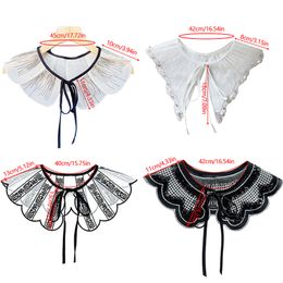 Mujeres japonesas chicas lolita muñeca volantes Collar de collar falso envoltura de malla desmontable bordado floral encaje chal envoltura Capa mitad