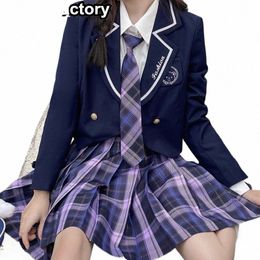 Femmes japonaises JK Little Bear Badge Blazer Veste de costume Lycée Uniforme Étudiants Fille Lâche Manteau Manteau Collège Style Costumes c1FC #