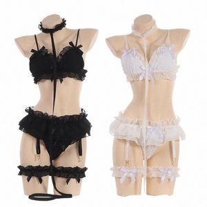 Japonais Femmes Sexe Lingerie Ensemble Bdsm Vêtements Dentelle À Volants Sous-Vêtements Kawaii Costume Jarretière Maid Transparent Exotique Vêtements De Nuit e4EJ #