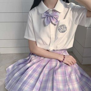 Japonais Y2K Casual Femmes Harajuku Uniforme Kawaii Plaid A-Line Taille haute Jupe plissée Costume Sweet College Trois pièces Ensemble 210608