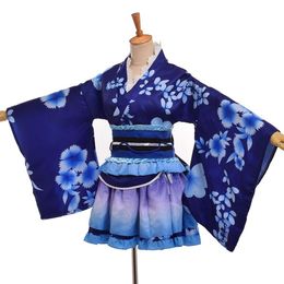 Costume de Kimono japonais Yukata Sonoda Umi bleu Anime Cosplay Robe217q