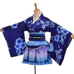 Japanse Yukata Kimono Kostuum Sonoda Umi Blauw Anime Cosplay Robe341h