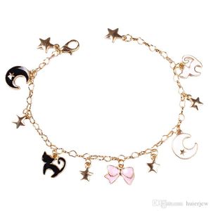 Japenese Sailor Moon Stars Moon Bracelets Mignons Chats Noirs Rose Sakura Fleur Charmes Bracelet Pour Enfants Femmes