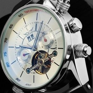 Jaragar merk klassieke zakelijke mechanische horloge mannen luxe tourbillon automatische horloges rubberen band auto-kalender polshorloges
