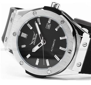 JARAGAR Marques Argent Boîtier En Acier Inoxydable Analogique Automatique Mécanique Silicium Sports Montres Pour Hommes Avec Date