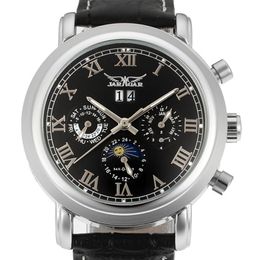 Jaragar hommes montres automatique mécanique Rome affichage Sport horloge décontracté en cuir affaires poignet noir Relojes Hombre 210707