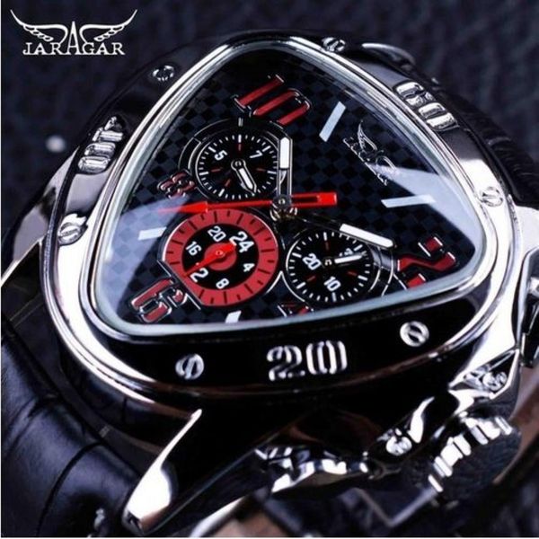 Jaragar Sport Racing Design Diseño de triángulo geométrico Correa de cuero genuino Relojes para hombre Reloj de pulsera automático de lujo de primeras marcas 2919