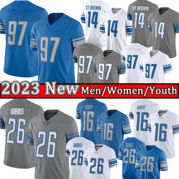 Jared Goff amon ra st brown maillots de football Barry Sanders hommes cousus jeunesse enfant maillot