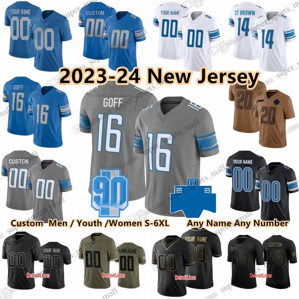 Jared Goff Custom 2023 Football Champion Patch Maillots 26 Jahmyr Gibbs 14 Amon-Ra St. Brown 32 Brian Branch 2 C.J. Gardner-Johnson 5 David Montgomery 13 Craig Reynolds