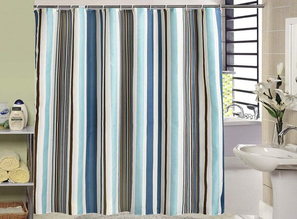 Jarl home Cortinas de ducha a rayas blancas y azules con ganchos, cortina de ducha de tela de poliéster impermeable para baño con ojal7671118