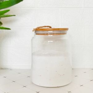 Bocaux de rangement en verre de 1 gallon, pour lessive et salle de bain, boîte de farine ronde transparente pour la cuisine