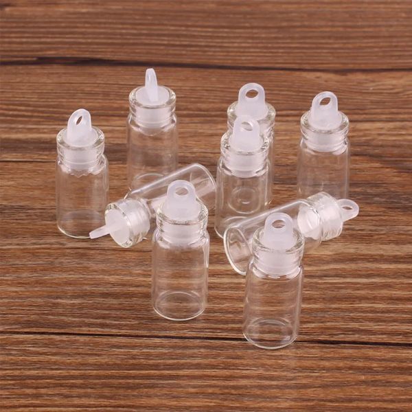 Bocaux 100 pièces 11*22*6.5mm 1 ml Mini bouteilles de souhait en verre petits pots flacons avec bouchon en plastique
