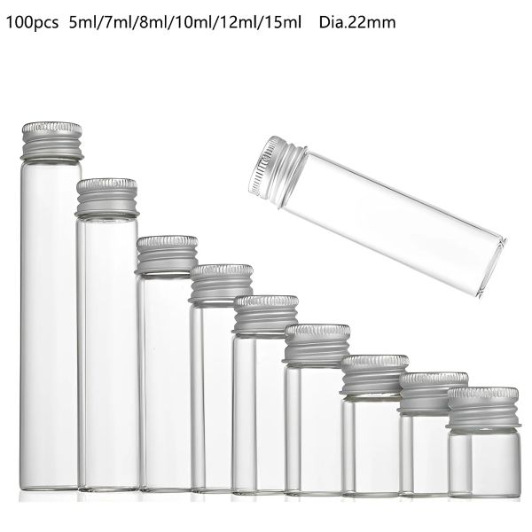 Bocaux 100 pièces 5 ml 15 ml bouteille en verre transparent avec couvercle en aluminium Mini pots en verre sucre noix fleur bouteilles de thé médecine récipient transparent