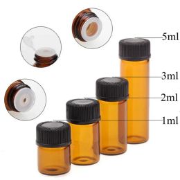 Bocaux 100pcs de haute qualité 1 ml / 2 ml / 3 ml / 5 ml draml verre ambre bouteille d'huile essentielle petit flacon de verre de parfum marron