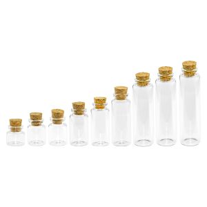 Frascos de 10ml/15ml/20ml/25ml/30ml/40ml/50ml/60ml, corchos para botellas de vidrio, tapones para manualidades, frascos transparentes vacíos DIY, pequeñas botellas de viales, 12 Uds.