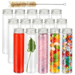 Bocs de 110 ml de tubes à essai en plastique avec capswith couvercles et 1 pinceau pour le rangement de bonbons de sel de bain favorise les expériences scientifiques