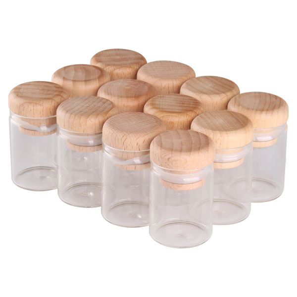 Bocaux 12 pièces 15ml 30*40mm petites bouteilles en verre flacons Terrarium avec couvercles en bois massif bouteilles à épices pour l'artisanat d'art bricolage