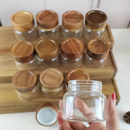 Frascos Juego de 16 frascos de almacenamiento de vidrio con tapa de bambú Recipiente de condimento de vidrio transparente con etiquetas Botes de especias de 6 oz Condimento hermético