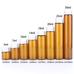 Potten 24 stuks 5 ml/7 ml/10 ml/14 ml/18 ml/20 ml/25 ml/30 ml Amberkleurige glazen flessen met aluminium deksels Kleine mini-potjes Flesjes 8 maten Upick