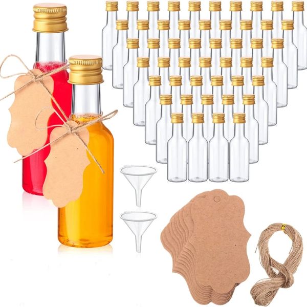 Ensemble de Mini bouteilles d'alcool de 50ml, 30 pièces, bouteilles d'alcool en plastique hermétiques avec bouchons, entonnoirs, étiquettes Kraft et cordes pour Par