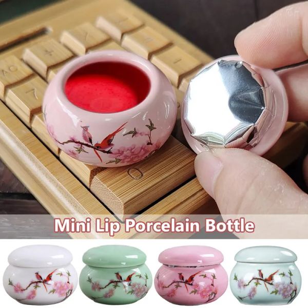 Frascos 4 Uds Mini taza de cerámica para uñas con tapa polvo acrílico Taza de cerámica herramienta de salón de uñas Mini grasa para labios tarro de maquillaje de porcelana