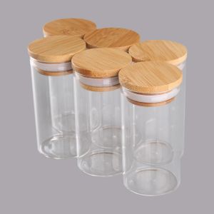 Potten 6 stuks 100 ml Maat 47x90mm Transparante Glazen Flessen met Bamboe Caps Spice Opslag Potten voor Huwelijkscadeau DIY Ambachten