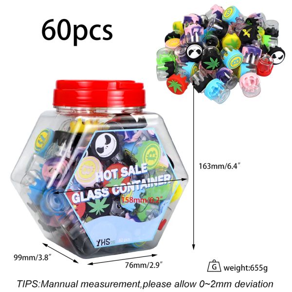 Bocaux 60pcs design mélangés mini pots en verre transparent rond avec couvercles colorés