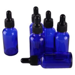 Frascos 6 uds 30ml 1OZ botellas cuentagotas de vidrio azul cobalto con pipeta botellas de Perfumes vacías frascos de líquido
