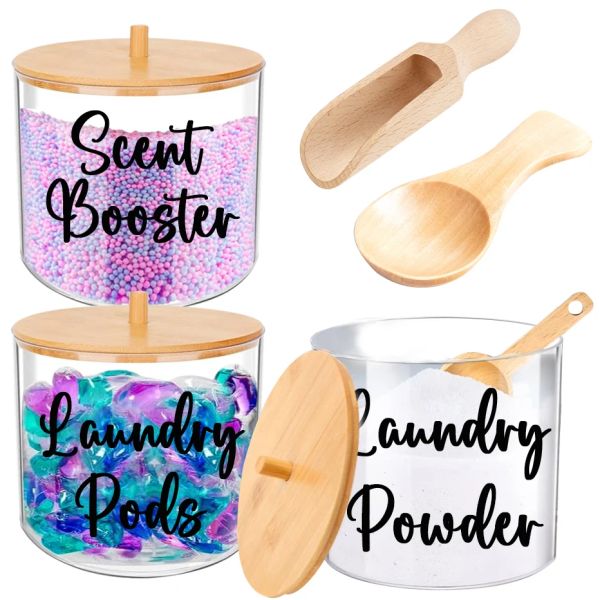 Pots de poudre à lessive de 900ml, boîte avec couvercle, organisateur de buanderie pour stocker les dosettes de lessive/Booster de parfum/tablette de blanchiment