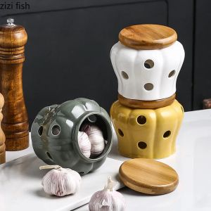 Jares Cerámico ajo jengibre jengibre tapa de madera velas de almacenamiento refinado Jares Jares en el hogar Organizador de color sólido Recipiente de almacenamiento