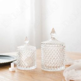 Pots Pot de stockage en verre européen moderne Relief décoratif chambre bijoux conteneur maison salon bureau café sucre Cube pots