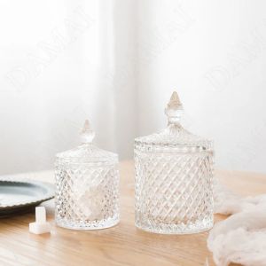 Potten Europese glazen voorraadpot Modern reliëf Decoratief Slaapkamer Sieraden Container Thuis Woonkamer Desktop Koffie Suikerklontjespotten