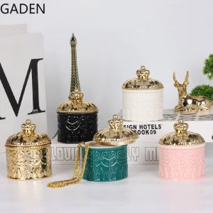 Bocaux Style européen galvanoplastie céramique pot de stockage boîte d'affichage couronne boîte à bijoux avec couvercle ornements de bureau fournitures de stockage à domicile