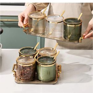 Bocaux Gold Acrylique Stripe Assaisonnement Jar Set Househol Sugar Bowl Airt Larst Storage Pot Issu de gré