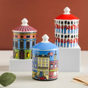 Pots Pot de stockage de style italien avec couvercle, bougeoir décoratif en céramique d'aromathérapie, réservoir de stockage avec couvercle pour café, épices, thé