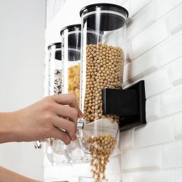 Dispensadores de productos secos para montaje en pared, recipiente Triple para alimentos secos, rejilla, recipiente para almacenamiento de granos, organizador de cocina para frutos secos, máquina para hacer harina