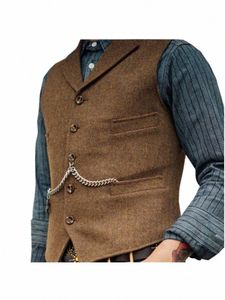 Jas Costume Gilet Marron Mariage Laine Tweed Busin Gilet Veste Casual Slim Fit Gilet Homme Gilets Pour Groosmen Homme Mariage H5v2 #