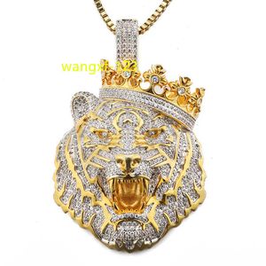 JASEN JEWELRY Hip hop moissanite diamant 925 argent sterling or 18 carats glacé roi couronne lion pendentif