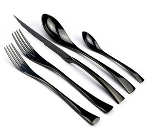 JASHII 5 uds. Vajilla de acero inoxidable negro, plato, cubiertos, cuchillos para carne, tenedores de postre, cucharadita, vajilla, juego de cubiertos T203588925