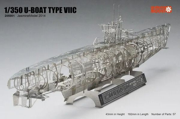 Jasmine modelo 205001 1350 submarino alemán tipo VIIC Kit de esqueleto submarino D DIY rompecabezas de Metal juguete 240319